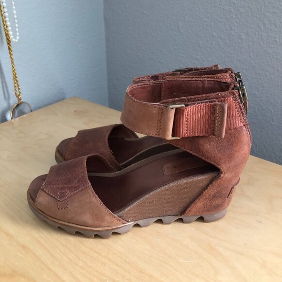 Sorel Joanie II Nubuck Leather Ankle Strap Wedge Sandals - Picture 7 of 11